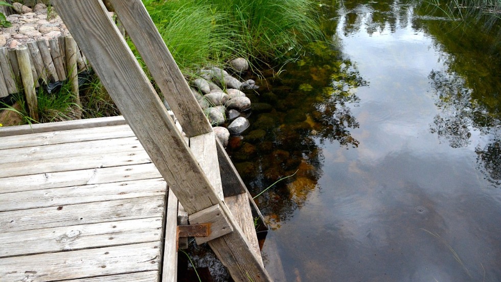 "Stångåns vatten brukar nå upp till strax under bryggan", säger Tage Åberg