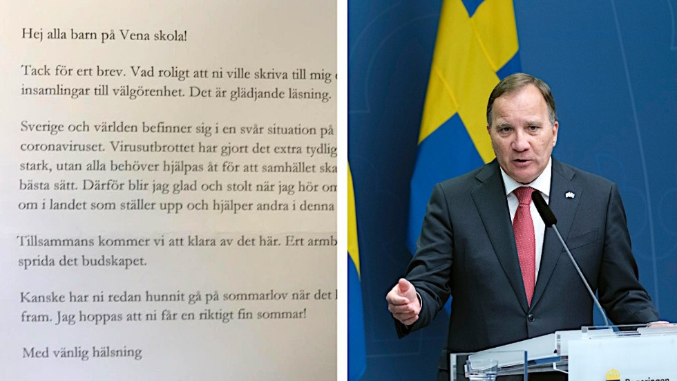 "Sverige och världen befinner sig i en svår situation, tillsammans kommer vi att klara av det här. Ert armband är ett bra sätt att sprida det budskapet", hälsar statsminister Stefan Löfven i ett brev till eleverna på Vena skola.